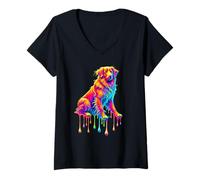 Donna Dripping Paint Art Nova Scotia Duck Tolling Retriever Toller Maglietta con Collo a V