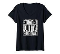 Donna Dritto Outta Rhode Island Grungy Style Maglietta con Collo a V