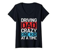 Donna Driving Dad Crazy One Kid at a Time papà Maglietta con Collo a V