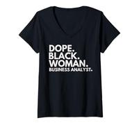 Donna Droga Black Woman Business Analyst Empowered Professional Maglietta con Collo a V