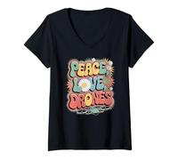 Donna Drone Pilot 60s 70s Hippie Retro Peace Love Droni Maglietta con Collo a V