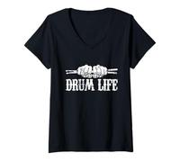 Donna Drum Life Frase Divertente per Il Batterista Maglietta con Collo a V
