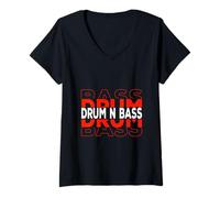 Donna Drum N Bass DNB DJ Spaziale Elettrico Musica Drum and Bass Maglietta con Collo a V