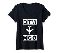 Donna DTW a MCO Aeroporto Codice Aereo Route Detroit Orlando Maglietta con Collo a V