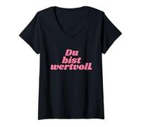 Donna Du Bist wertvoll - Positive Affirmations Maglietta con Collo a V