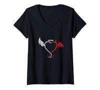 Donna Dualità di Ali celesti e infernali in Armonia Maglietta con Collo a V