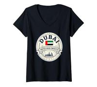Donna Dubai, Emirati Arabi, Orizzonte, Città, Bandiera, UAE, Medio, Oriente Maglietta con Collo a V