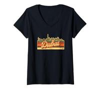 Donna Dubai Skyline & Emirati Arabi Uniti Retro Stripes - Emirati Pride Maglietta con Collo a V