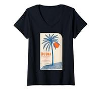 Donna Dubai Souvenir Vintage Palma Retro Emirati Arabi Uniti Art Maglietta con Collo a V
