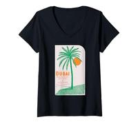 Donna Dubai Souvenir Vintage Palma Retro Emirati Arabi Uniti Art Maglietta con Collo a V