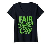 Donna Dublin Town Dublin City St Patricks Day Irlanda Eire Irlandese Maglietta con Collo a V