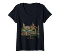 Donna Dublino Irlanda Viaggio Souvenir City Landmark Gift Maglietta con Collo a V