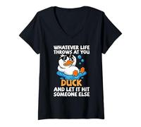 Donna Duck Graphic & Duck Pun, Qualunque Cosa Ti riservi la Vita Duck Maglietta con Collo a V