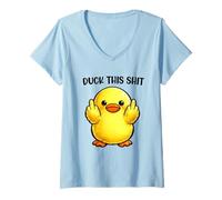 Donna Duck This Shit Funny Silly Duck Middle Finger Duck Meme Maglietta con Collo a V