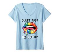 Donna Dudes Just Taste Better Gay Rainbow Pride Flag LGBTQ LGBT Maglietta con Collo a V