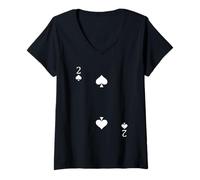 Donna Due (2) di Picche Poker Card Carte da Gioco Maglietta con Collo a V