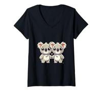 Donna Due carini amici di Koala si tengono per mano Maglietta con Collo a V