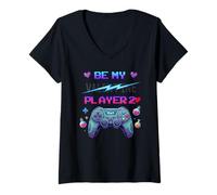 Donna Due Controller da Gioco retrò Be My Player Love Design Maglietta con Collo a V