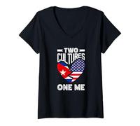 Donna Due Culture One Me American Cuban Cuba Heritage Maglietta con Collo a V