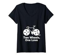 Donna Due Ruote One Love Minimal Bicycle Rider Design Maglietta con Collo a V