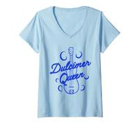 Donna Dulcimer Player Mountain Dulcimer Maglietta con Collo a V
