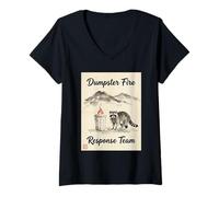 Donna Dumpster Fire Response Team Japanese Raccoon Art Maglietta con Collo a V