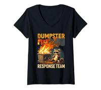 Donna Dumpster Fire Response Team Trash Raccoon Bere Falò da campo Maglietta con Collo a V
