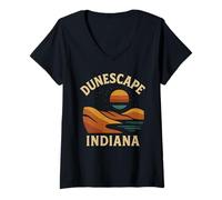 Donna Dunescape Indiana Shores Camicia Tramonto Lago Michigan View Maglietta con Collo a V