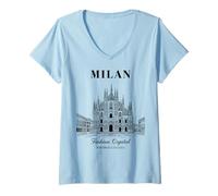 Donna Duomo di Milano Skyline Classic Maglietta con Collo a V
