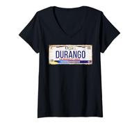Donna Durango Mexico License Plate Mexican Travel Vacation Beach Maglietta con Collo a V
