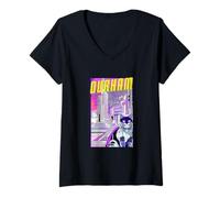 Donna Durham Gatto Retro Anime Paesaggio Urbano North Carolina USA Maglietta con Collo a V