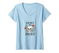 Donna Dust to Dust Retro Skull con fiori Memento Mori Maglietta con Collo a V