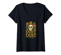 Donna Dust to Dust Retro Skull con fiori Memento Mori Maglietta con Collo a V