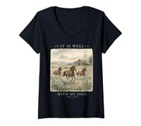 Donna È Bene con Il Mio Anima Cavallo Acquerello Christian Maglietta con Collo a V