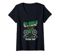 Donna E-Bike Yes It's Electric I Just Passed You Biker Maglietta con Collo a V