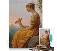 Donna e cerbiatto al tramonto Puzzle da 1000 pezzi per ragazzi Gioco di apprendimento cognitivo Zero Gap Perfetto incastro Compatto Divertimento per il tempo di gioco in famiglia (38x26cm)