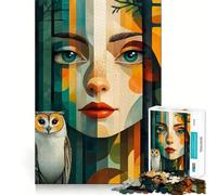 Donna e gufo in una foresta astratta - Puzzle da 1000 pezzi per adulti,gioco di concentrazione mentale,qualità premium,taglio laser,divertimento serale in famiglia (38x52cm)
