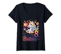 Donna È Il Mio 8° Compleanno Unicorno Maglietta con Collo a V