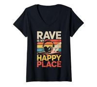Donna È Il Mio Amante Della Musica Happy Place Dj Cuffie Maglietta con Collo a V