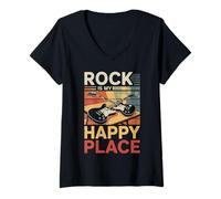 Donna È Il Mio Amante Della Musica Happy Place Dj Cuffie Maglietta con Collo a V