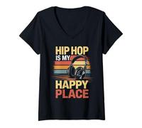 Donna È Il Mio Amante Della Musica Happy Place Dj Cuffie Maglietta con Collo a V