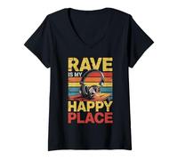Donna È Il Mio Amante Della Musica Happy Place Dj Cuffie Maglietta con Collo a V