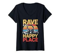 Donna È Il Mio Amante Della Musica Happy Place Dj Cuffie Maglietta con Collo a V