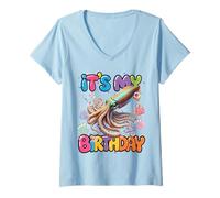 Donna È Il Mio Compleanno calamaro Gigante Maglietta con Collo a V