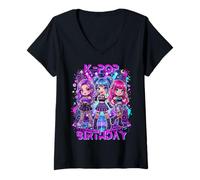 Donna È Il Mio Compleanno K Pop Kids Bday Girls K-Pop Maglietta con Collo a V