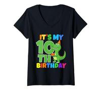Donna È Il Mio decimo Compleanno Dinosauro T-Rex Bambino di 10 Anni Divertente Maglietta con Collo a V