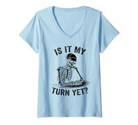 Donna È Il Mio Turno Ancora Divertente Scheletro Design per Il Giocatore in Attesa Maglietta con Collo a V