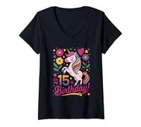Donna È Il Mio Unicorno per 15° Compleanno Maglietta con Collo a V
