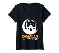 Donna È Il Ramadan Bro Musulmano Mubarak Eid Kareem digiuno Maglietta con Collo a V