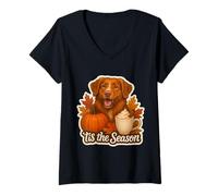 Donna È la Stagione di Nova Scotia Duck Tolling Retriever Dog Fall Maglietta con Collo a V